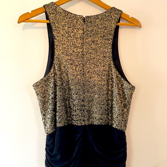 Gold sequin and black ruched Jadore dress, size 16 - Picture 4 of 5